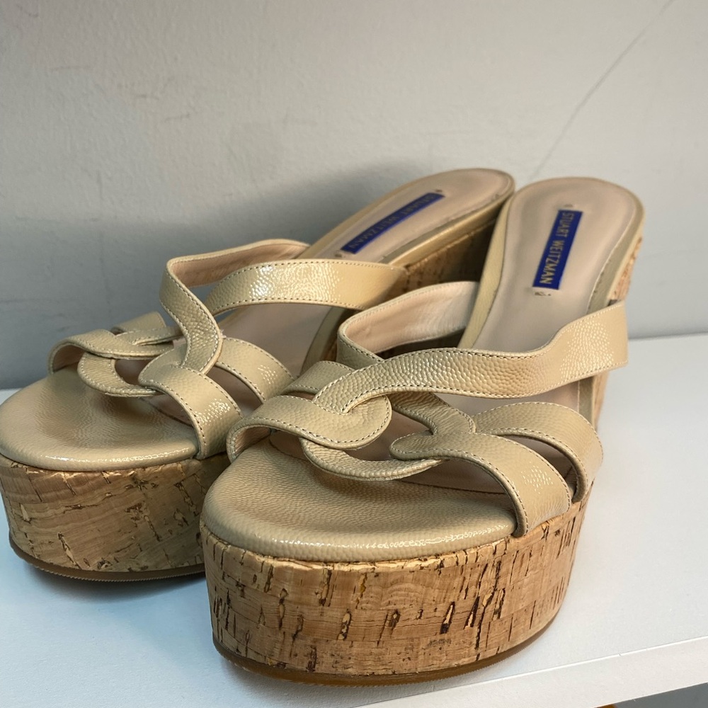 Designer Stuart Weitzman Ladies Cork Platform Sandals Size 7.5